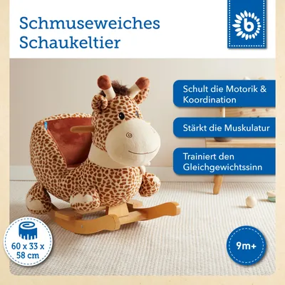 Produktbild von Bieco Plüsch Schaukeltier Giraffe | Schaukelpferd Baby | Schaukeltier Baby | Kinderschaukel Indoor | Baby Wippe | Baby Schaukel | Schaukelpferd ab 1 Jahr | Schaukel Baby Spielzeug ab 1 Jahr