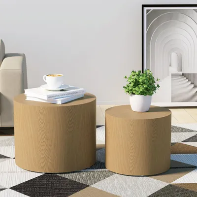 Produktbild von williamspace Holzoptik Beistelltisch-Set aus 2, MDF mit Echtholzfurnier, rund & platzsparend, Naturfarbe