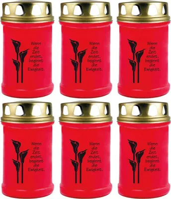 Produktbild von Grabkerze Rot 6er Pack, Brenndauer: 48 Stunden ( je Kerze ), Motiv: Calla
