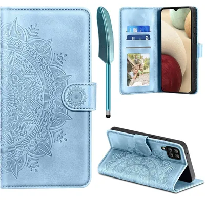 Produktbild von Handyhülle für Samsung Galaxy A12/M12 Leder Flip PolyurethanKartenfach Ständer Himmelblau