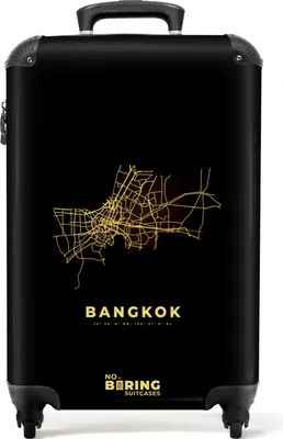 Produktbild von NoBoringSuitcases.com® Koffer Handgepäck Trolley Rollkoffer Kleine Reisekoffer mit 4 Rollen - Bangkok - Stadt - Karte - Stadtplan - Gold - Cabin Size < 55x40x23 cm & 55x40x20 cm - Fotokoffer - Kabinenkoffer - BoardgepäckHandgepäck Koffer 55x35x20 cm, 36L,