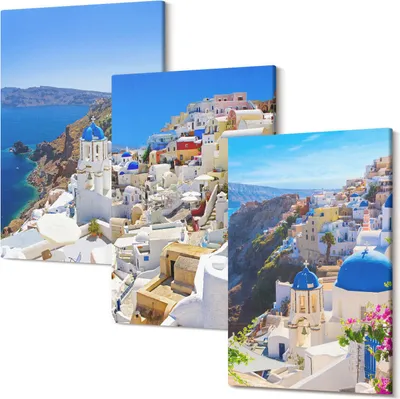 Produktbild von Leinwandbilder – Wandbilder – Leinwandbild – Canvas Bild – Polycanvas – Kunstdruck –  – Modern – Aufhängefertig – Mehrteilig – 3-Teilig – 40x60 Cm Pro Bild - Landschaftsarchitektur Ansichten der Stadt Oia Santorini Griechenland