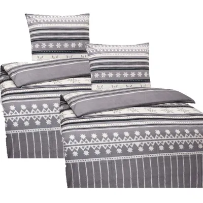 Produktbild von Hochwertige Biber Bettwäsche Baumwolle Winter Grau Beige 135x200 80x80: 4tlg.