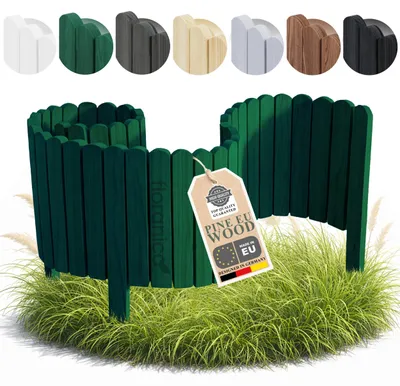Produktbild von Floranica Beeteinfassung Rasenkante Holz 10 x 200 cm Tannengrün Beetumrandung Gartenzaun Rollborder Palisade Holzzaun