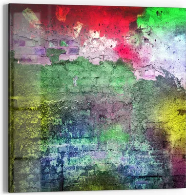 Produktbild von DEQORI Glasbild Echtglas 30x30 cm 'Farbenfrohes Mauerwerk' Wandbild Bild modern Deko