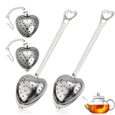 Theesieb Herz mit Griff – 4er Set Edelstahl, Silber