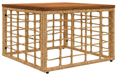 Zdjęcie produktu dla Stół ogrodowy vidaXL w kolorze naturalnym, 55 x 55 x 37 cm, z rattanu PE i szkła