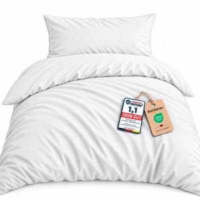 Produktbild von Komfortec Premium Bettwäsche 135x200 cm Bettbezug + 40x80 cm Kissenbezug, gebürstet 100% Polyester-Mikrofaser 120 g/m², 2teiliges Superweiches Bettwäsche-Set, Weiß