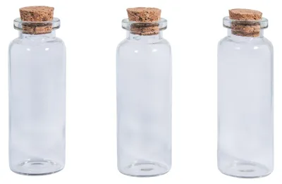 Gläserne Fläschchen mit Korkdeckel, 3 Stück, 20 ml, transparent