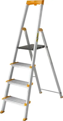 Immagine prodotto di Drabest | Scala domestica in alluminio 4 gradini, altezza di lavoro 2,82 m, gradini extra larghi 120 mm, portata 150 kg, piedini antiscivolo a scatto