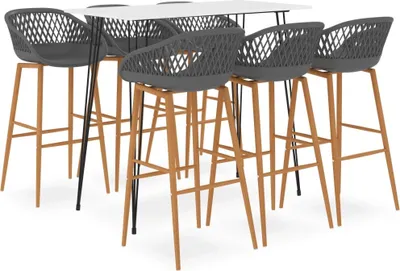 Produktbild von Bar-Set 6-Sitzer 7-teilig Weiß-Grau Bartisch 120x60x105 cm pflegeleicht ergonomisch