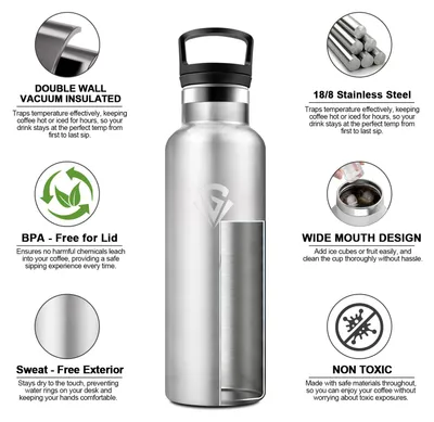 Produktbild von Trinkflasche 500ml Auslaufsicher Thermosflasche mit Strohhalm Kohlensäure