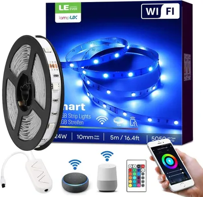 Obrázek produktu pro LED páska, 5 metrů, IP20, chytrá LED lišta včetně dálkového ovládání, Bluetooth, WiFi, 5050 LED páska, světelná girlanda pro domácnost, kuchyň, party, televizi. Kompatibilní s Alexa a Google Home