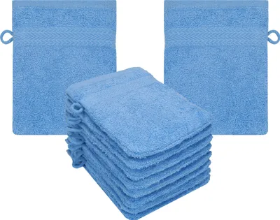 Produktbild von Betz 10 Stück Waschhandschuhe 16x21 cm PREMIUM 100% Baumwolle  Farbe: hellblau