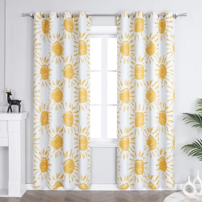 Produktbild von Joyswahl Verdunklungsvorhänge mit Ösen Blickdichte Gardinen Thermovorhang modern Vorhang mit Sonnenmotiven für Schlafzimmer Wohnzimmer 160x132cm Gelb 1 Stück