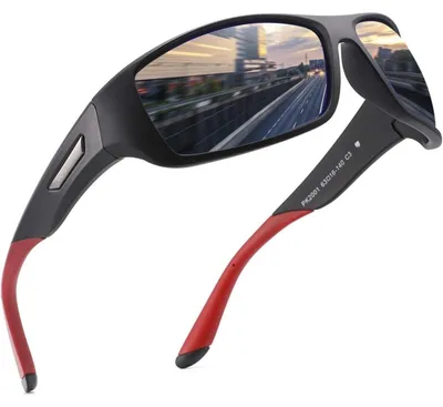 Produktbild von Sonnenbrille Herren Polarisierte Sportbrille UV400 Schutz TR90 Schwarz/Blau Verspiegelt Cat 3