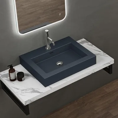 Image de doporro Lavabo Suspendu Vasque à Poser Gris Noir Mat 60cm Lave Mains Rectangulaire Colossum18 60x48x10cm