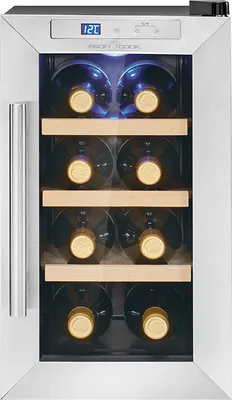 Produktbild von ProfiCook® Weinkühlschrank für 8 Flaschen, Getränkekühlschrank mit UV-beständiger Glastür, mit LED-Beleuchtung u. 4 Lagerebenen davon 3 herausnehmbar, Bereich: 11-18°C, 23L - PC-WK 1233