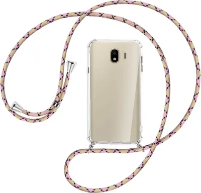 Produktbild von Handykette Backcover-Schutzhülle mit Band (Metall silberfarben) für Samsung Galaxy J4 2018 - rosa Karo
