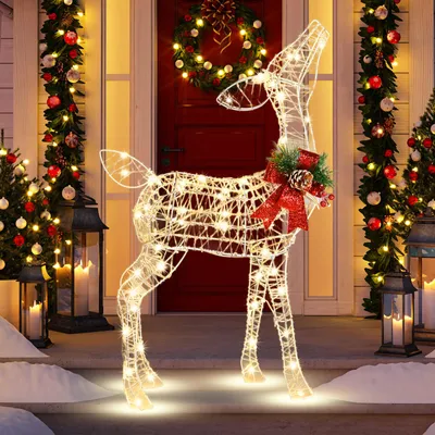 Immagine prodotto di COSTWAY Renna LED piccola, decorazione natalizia di 88 cm, renna illuminata, figura natalizia con 50 luci LED bianco caldo, illuminazione natalizia