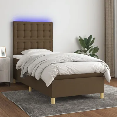 Produktbild von Robuste Einzelbett - Dezentem Design Boxspringbett mit Matratze & LED Dunkelbraun 80x200 cm Stoff - Lattenrost Inklusive - 37967