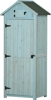 Image de Outsunny Armoire de jardin extérieur abri de jardin en bois abri pour outils 3 étagères 2 Portes loquets Toit Pente bitumé rangement et stockage extérieurs pour terrasse 77 x 54 x 179 cm Gris