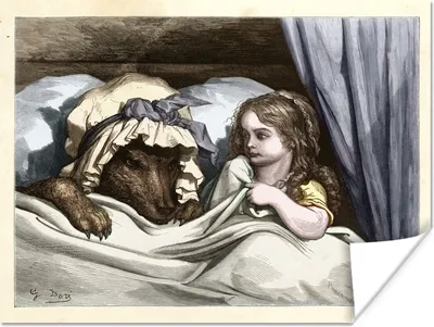 Produktbild von MuchoWow® Poster Vintage-Illustration eines Mädchens und eines Wolfs 160x120 cm - Foto Plakat