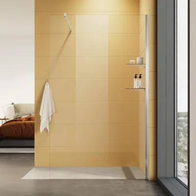 Image de SONNI 100 x 200 x 0,8 cm Porte de douche fixe avec deux étagères en verre