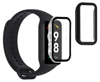 Produktbild von kwmobile 2x Glas Hülle für Xiaomi Redmi Smart Band 2 Schutzhülle - Fullbody Fitnesstracker Case Set aus Glas - Transparent Schwarz