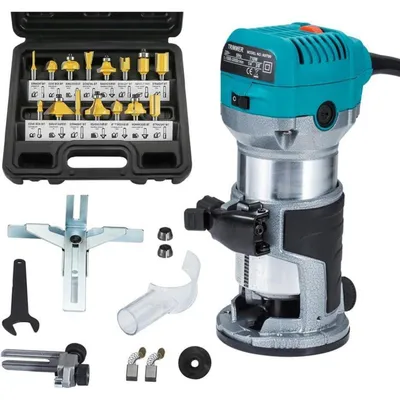 Productafbeelding van Freesmachine met trimmer, 710W, inclusief set van 15 hardmetalen frezen, 6,35 mm