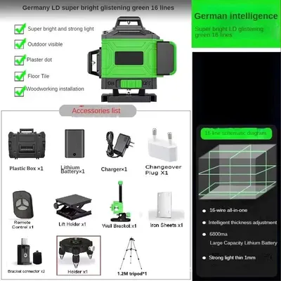 Produktbild von Kreuzlinienlaser - 16 Linien - Selbstnivellierend - 360° Horizontal- und Vertikallinie - Elektronisch - Batterie enthalten - Kunststoffbox