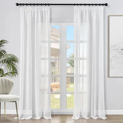 Immagine prodotto di Tende a pannello, set di 2 pezzi, 140 x 245 cm, colore bianco, semitrasparenti con passacord per drappeggio