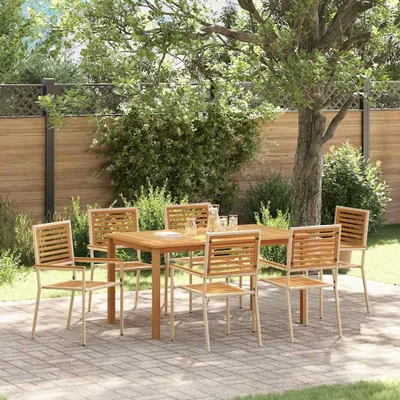 Image de Maison Exclusive - Ensemble de jardin pour 7 personnes, en bois d'acacia massif, couleur beige