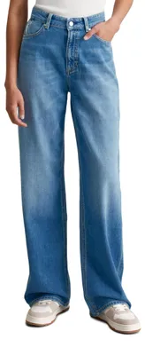 Productafbeelding van Marc O'Polo dames jeansbroek met stretch, wijde pijpen