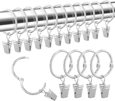 Produktbild von Metallene Gardinenringe mit Clips, 28 Stück, 32 mm Innendurchmesser, für Duschvorhänge