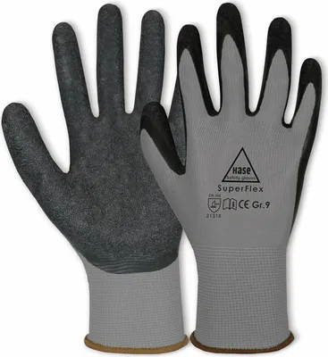 Produktbild von HASE SAFETY GLOVES Latex-Arbeitshandschuhe Superflex, EN 388, EN 420, Größe 11, grau/schwarz