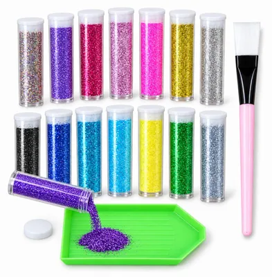 Bastelglitter 14 Farben mit Pinsel und Auffangschale