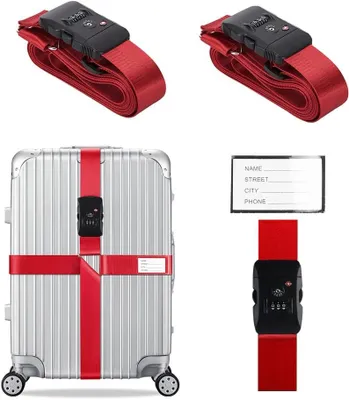 Produktbild von Kofferband mit TSA-Schloss, verstellbar, rot, 2-teilig, für Reisegepäck