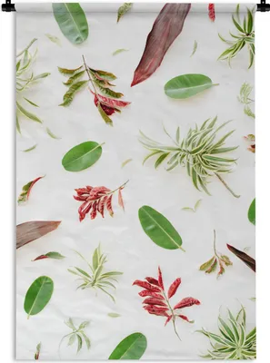 Produktbild von MuchoWow® Wandteppich Wandbehang Tropisch - Blatt - Rot 90x135 cm Tapisserie Dekoration Wandtuch - Baumwolle - Wandskulptur