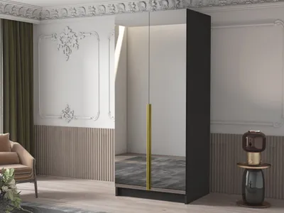 Obrázek produktu pro Úzká zrcadlová šatní skříň 100 cm SELLY 3 - černá / zlatá