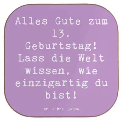 Produktbild von Mr. & Mrs. Panda Untersetzer Glas Spruch 13. Geburtstag - Lavendeltraum - Geschenk, für Gläser, Happy Birthday, bieruntersetzer, Geburtstagsgeschenk, Tassen, einzigartig