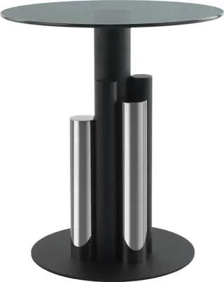 Produktbild von Qiyano Beistelltisch rund Säule Skulptur Edelstahl Glas zweifärbig modern Design Metallic glänzend Nachttisch Ablage Wohnzimmer Couch Flur Pflanzenständer Höhe: 52 cm Farbe: Silber / Grau