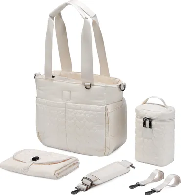 Produktbild von Brisby Florence Strapazierfähige Wickeltasche – Schultertasche – Wickeltasche – inkl. Kühltasche, Wickelunterlage und Kinderwagenhaken – Nylon – Creme