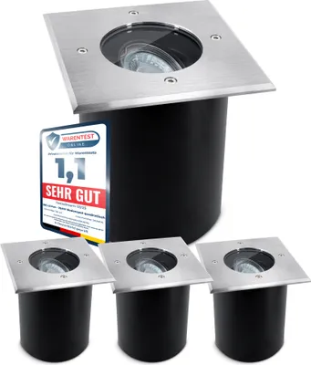 Produktbild von SSC-LUXon 4 Stück JUAVI Bodeneinbaustrahler schwenkbar quadratisch IP67 für 1x GU10 - Bodenspot befahrbar (ohne Leuchtmittel)