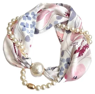 Immagine prodotto di Sciarpa da donna con chiusura magnetica, ideale per la primavera e l'autunno, con un piccolo motivo quadrato e un design elegante