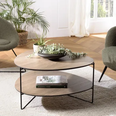 Produktbild von JULIA – Couchtisch mit zwei Ablageflächen, ovaler Form, Farbe: Mocha, Metallfüße. JULIA