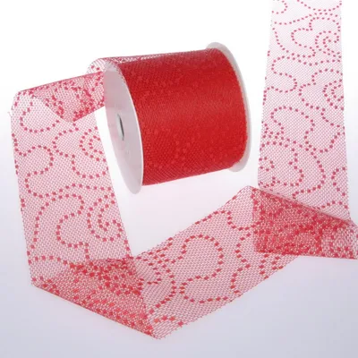 Produktbild von Sizolace Tischläufer leuchtrot Spitze Vintage Flock Tischband romantisch 70mm x 25 Meter