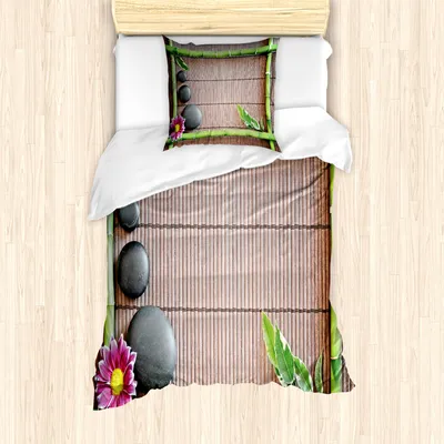 Produktbild von ABAKUHAUS Meditation Mantele, Spa Stein Motive, Milbensicher Allergiker geeignet mit Kissenbezügen, 135 cm x 200 cm - 80 x 80 cm, Mehrfarbig