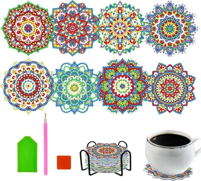 Produktbild von Diamond Painting Untersetzer, 5D Diamond Art Painting Set, Diamond Art Painting Mandala, 8 STK DIY-Untersetzer mit Halter