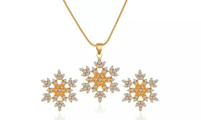 Produktbild von Schmuckset Damen goldfarben – Halskette & Ohrringe mit Schneeflocke, J0350